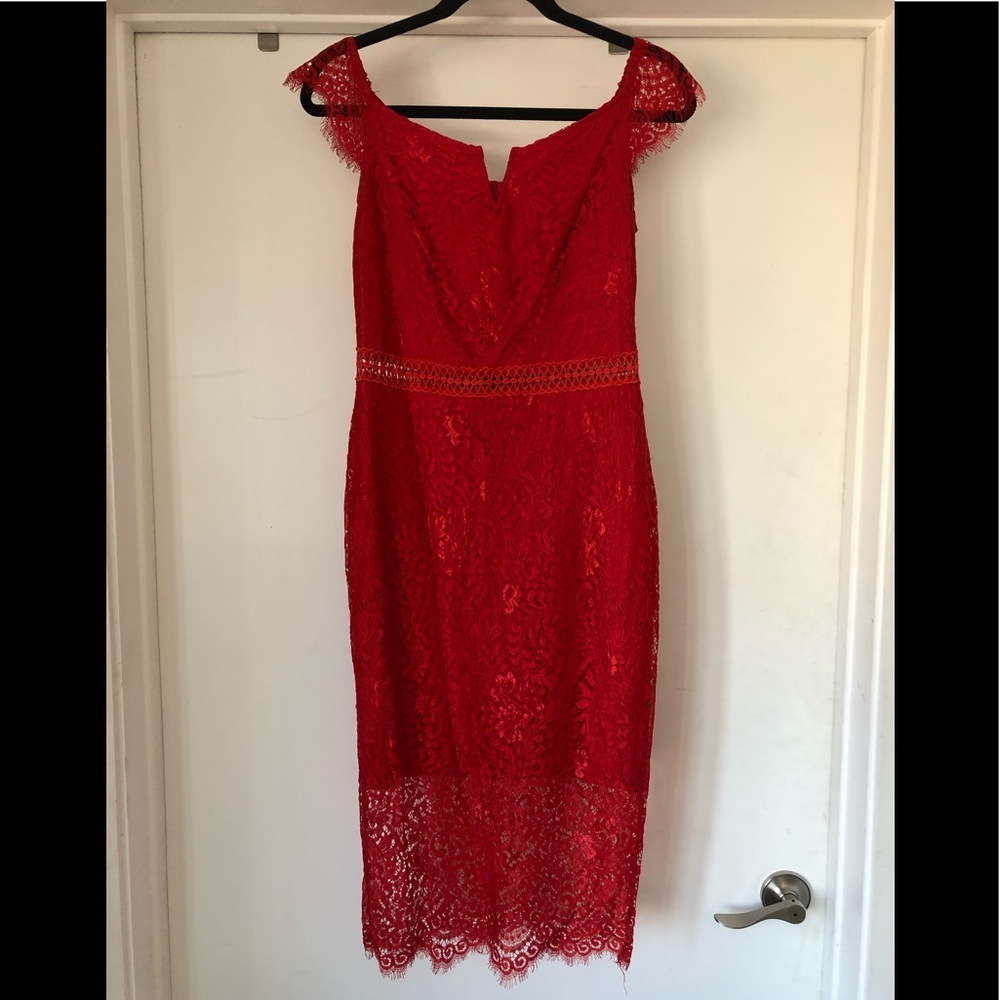 Sheer Lace Formal Red Dress